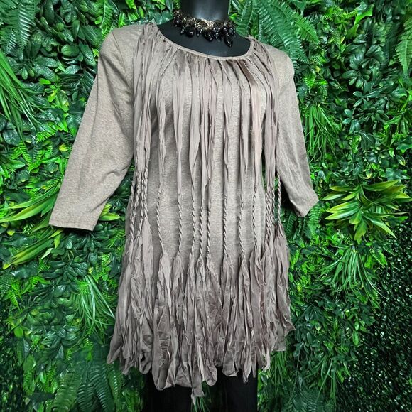 Women Tops Small Brown Braided Fringe Tasseled Accent Blouse KLOSET THERAPY 1601 - Picture 6 of 11